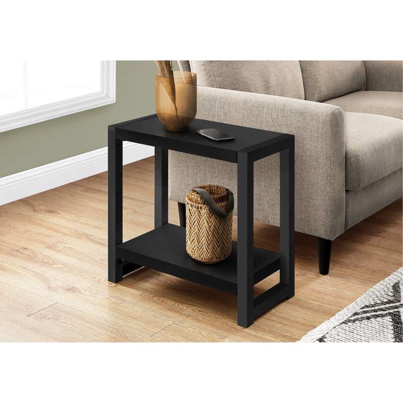2 tables de bout avec surface en stratifié noir, pieds en métal, pour le salon, la chambre à coucher et le décor