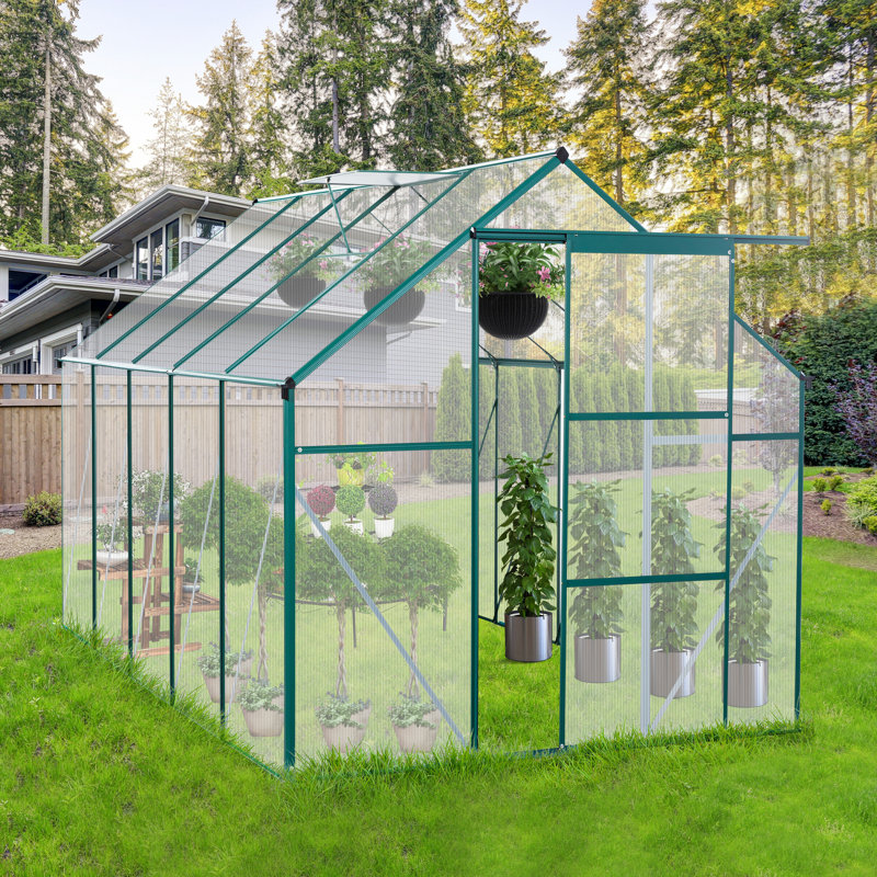 6X10ft Aluminum Greenhouse With Sloped Roof For Outdoor Plant Care Nursery Area Adjustable Flower Garden