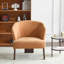 Chaise d'appoint moderne avec dossier rond et pieds en bois - Chaise longue d'inspiration Mid-Century pour le salon, la chambre à coucher ou le bureau - Revêtement en tissu doux-1769954603