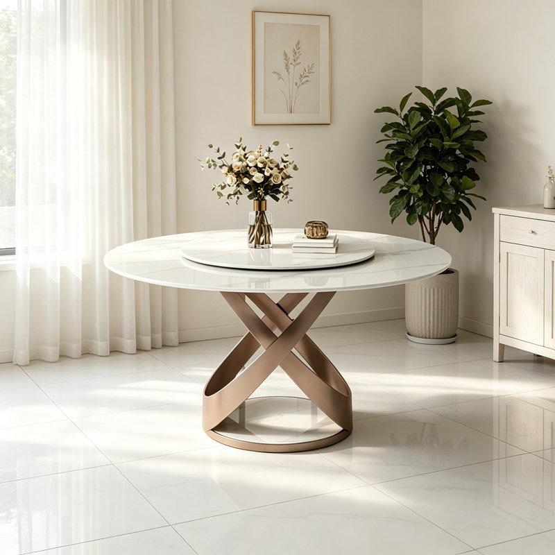 Simple White Round Sintered Stone Dining Table