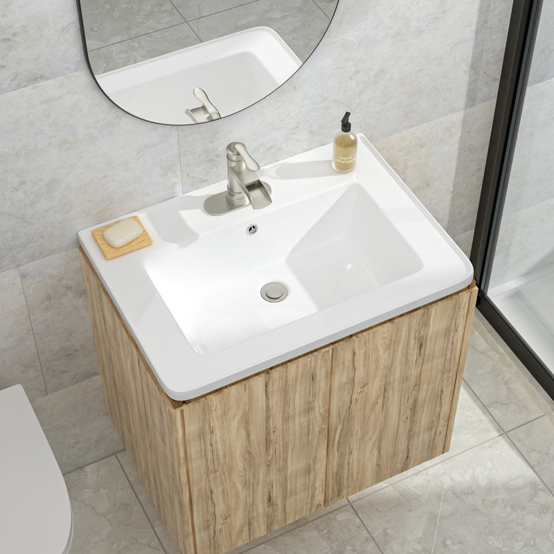 Lavabo de salle de bain en céramique avec trou de robinet et trop-plein 28 po L 20 po x l 20 po (comptoir seulement)