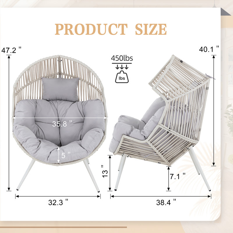 Fauteuil à œufs avec coussin Casi, Gris clair / blanc