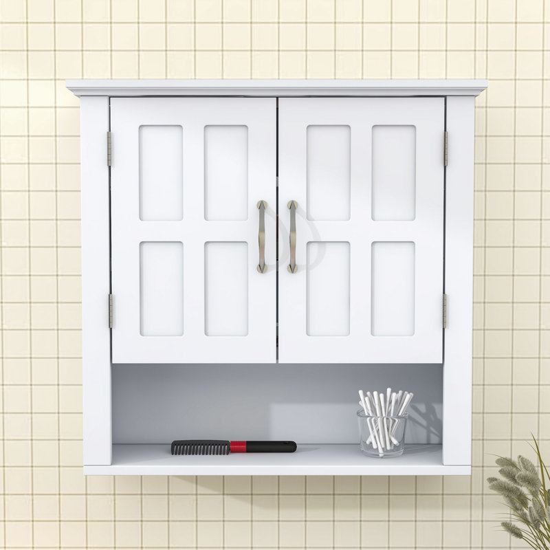 Armoire à pharmacie élégante avec tablettes réglables et tablette ouverte, Blanc