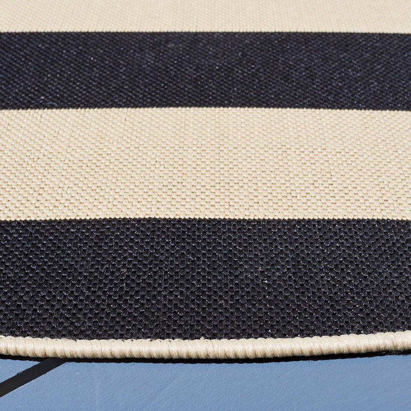 Mestas Striped Beige/Black Indoor/Outdoor Area Rug, Square 5'3"