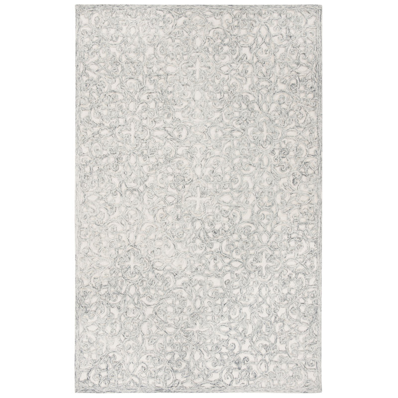 Tapis gris anthracite / ivoire en laine touffetée à la main Sarina, Rectangle 4 pi x 6 pi