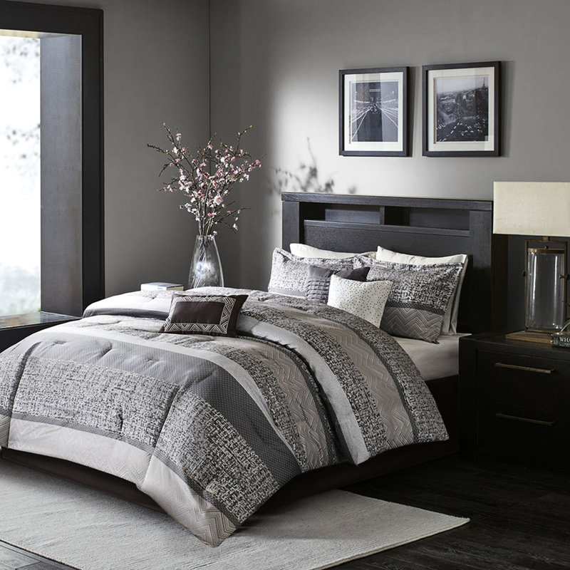 Édredon, taies décoratives, taies décoratives et coussins décoratifs 7 pièces Luxury King - gris / taupe