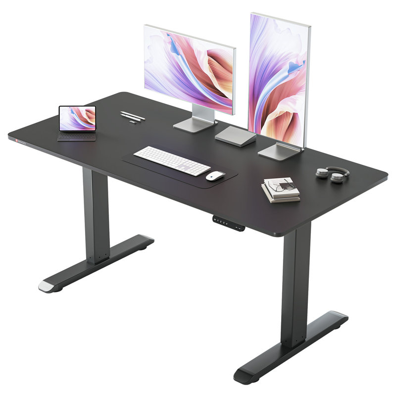 Standing Desktop,  Height Adjustable Desk with Memory Smart Pannel, Matte Black, Black