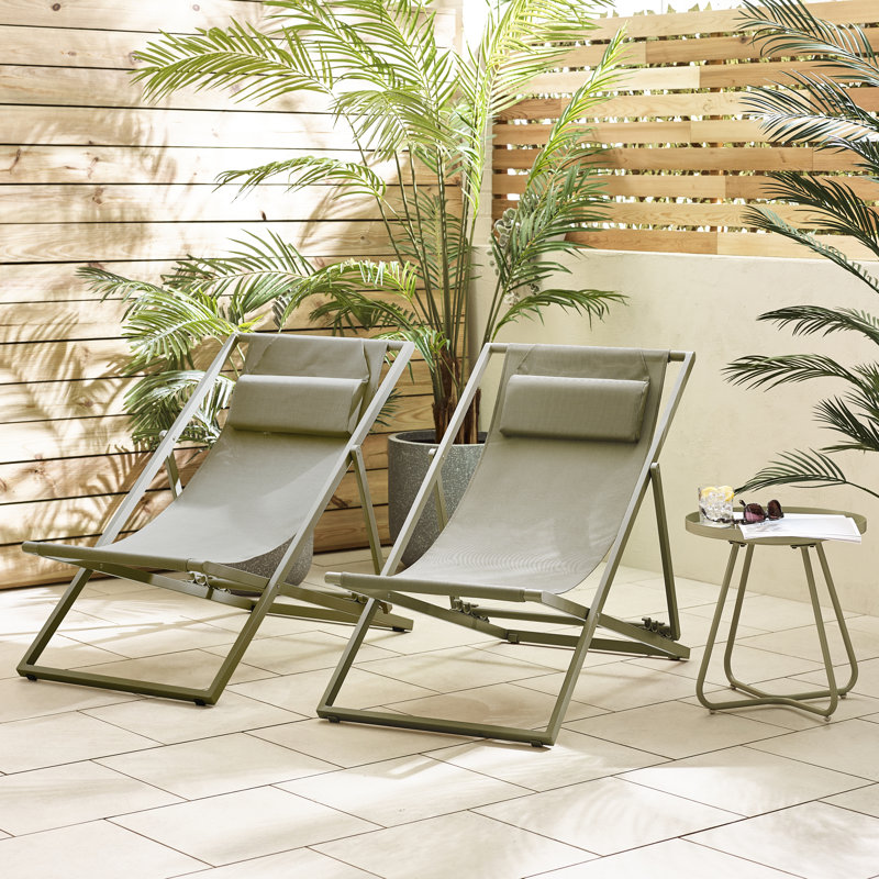 Settera Pair of Garden Sun Lounge Deck Chairs - Classic Set for Modern Patio, Green