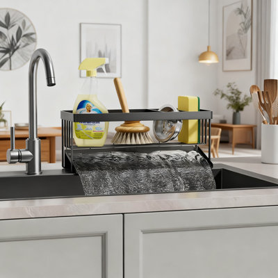 Kitchen Sink Caddy Organizer With Sponge Holder And Removable Drip Tray, 304 Stainless Steel Storage For Sponge, Soap, Dish Brush, And Sink Accessories