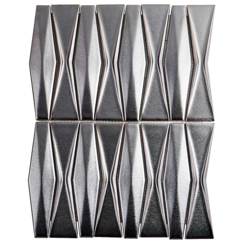Nabi Harlequin 2X8 Crackled Glossy Glass Mosaic Tile, Gunmetal Gray