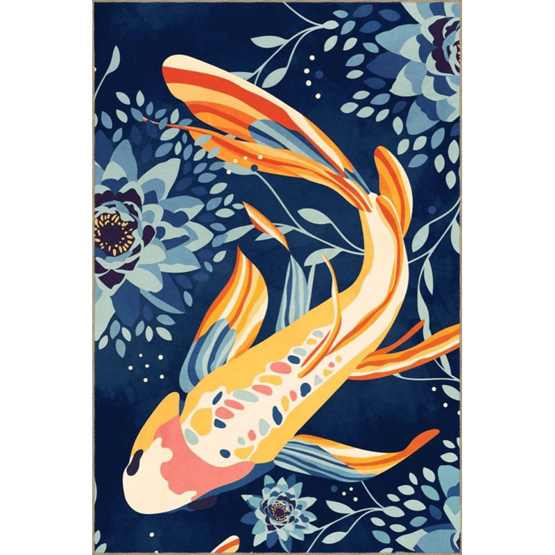 Tapis décoratif moderne à motif marine et poisson Koi, Sous-tapis carré 3 pi 3 po inclus