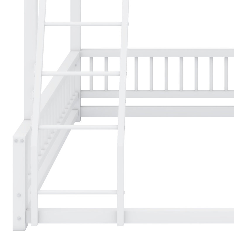 Structure de lit superposé facile à assembler avec échelle sécurisée et garde-corps de sécurité, White