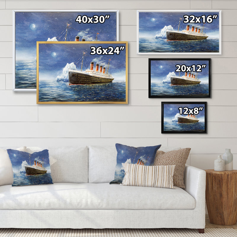 Titanic - reproduction sur toile, H 16 po x l 32 po x P 1 po, Toile avec cadre flottant noir