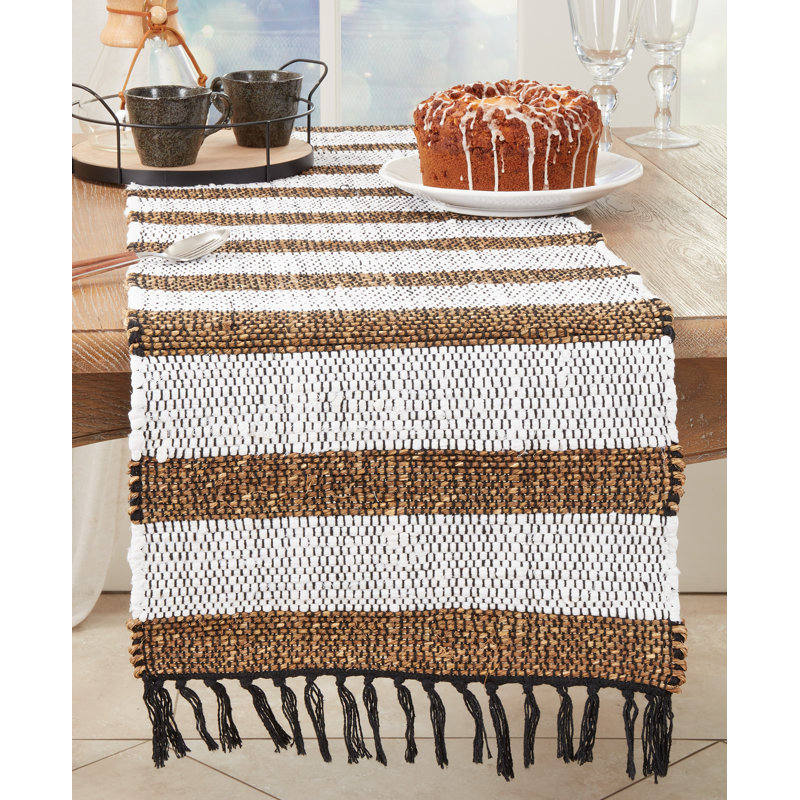 Beige and White Striped Cotton Chindi Table Runner