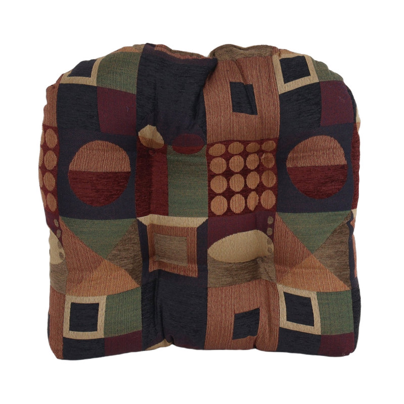 19-Inch Rounded Back Jacquard Chenille Chair Cushion, Multi-Colored Geometric
