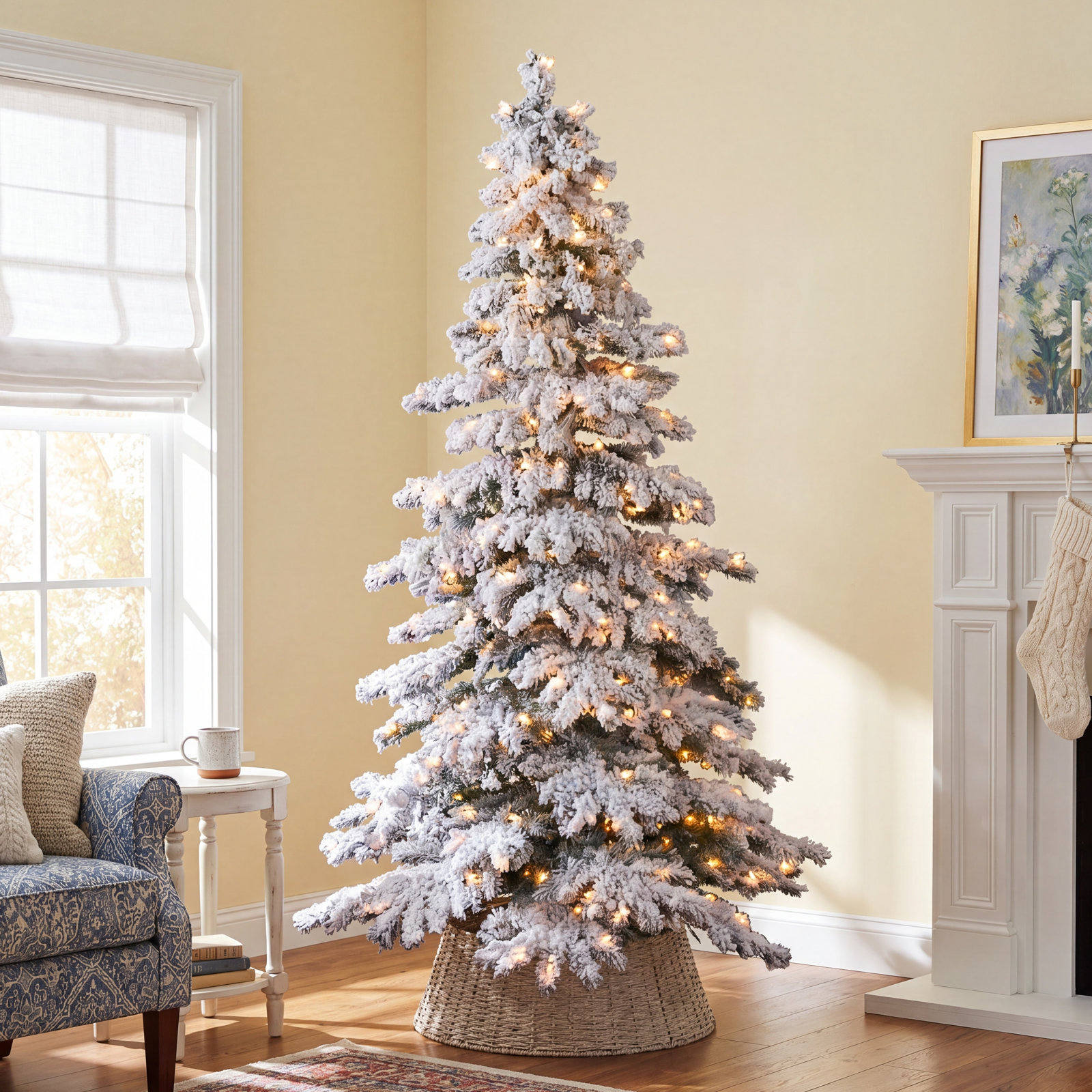 Flocked Spruce Alpine 7' Pre-Lit Spruce Tree, 6' H
