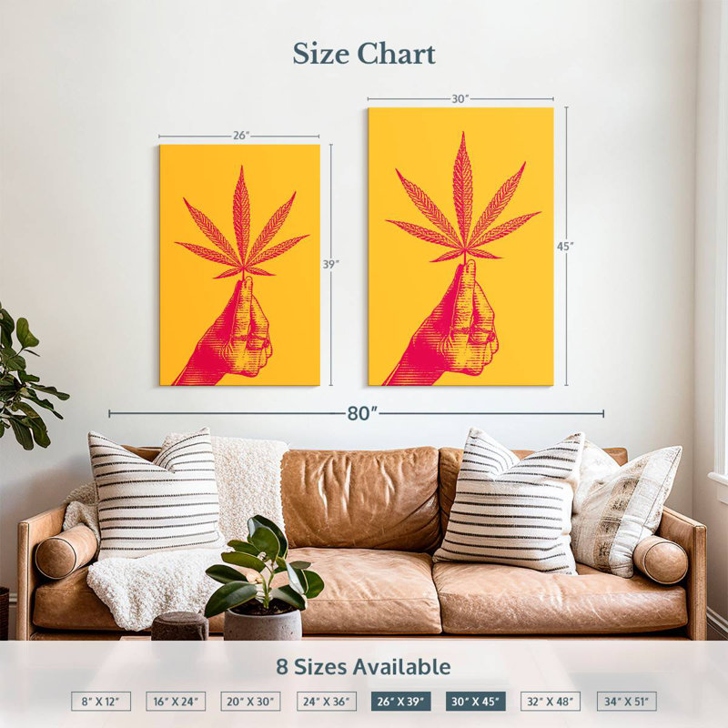 Handing Holding Hemp Leaf, 39" H x 26" W