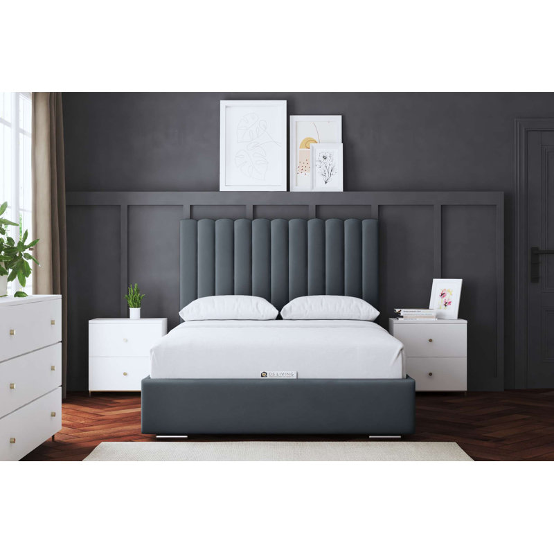  Panel Ottoman Bed with Headboard, Small Single (2'6), Grey