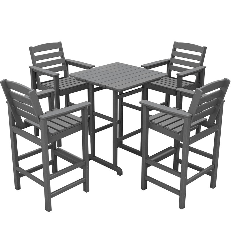  5 Pieces Outdoor Patio Bar Set, Oversize Tall Adirondack Bar Chair And Table Set, Gray