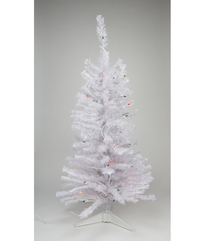 Arbre de Noël artificiel pin illuminé pré-éclairé blanc - lumières multiples, H 3 pi