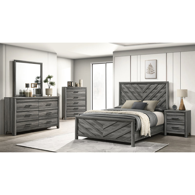 Modern Gray Full Bed - Solid Wood Frame For A Comfortable And Stylish Bedroom In Crafted With