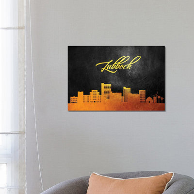 Lubbock Texas Gold Skyline by Adrian Baldovino - Wrapped Canvas Print