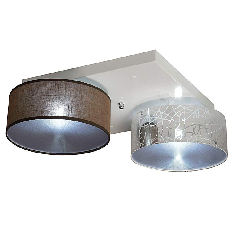 Pulley Fabric Semi Flush Mount, Silver/Brown