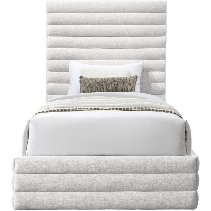 Lit plateforme tapissier Maxwell, Simple, Tissu texturé en lin crème