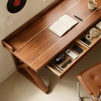 Brown Rectangular Solid Wood with 3 drawers desk