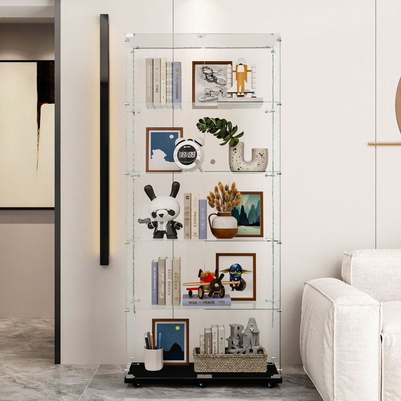 Armoire à vin en verre trempé avec - bandes DEL activées, serrure et lumière mystérieuse, 3 4 tablettes, idéal pour les portes de dossiers avec rangement à haut rendement, hauteur de 75,53 po, finition noire