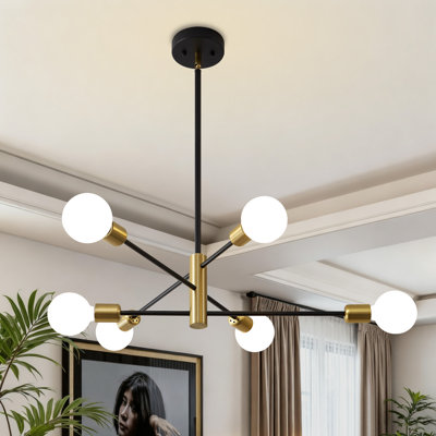 Luminaire suspendu linéaire sphérique doré et noir 6 lumières Glenarm