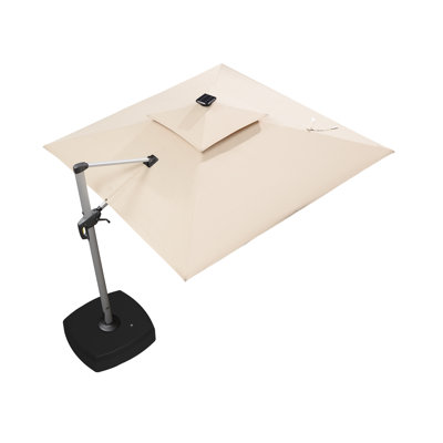 Rohann 108'' Double Top Deluxe Solar Powered LED Square Umbrella with wheeled Base