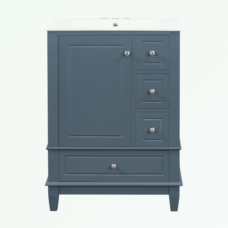 Bathroom Vanity with Sink and Drawers, Blue Gray