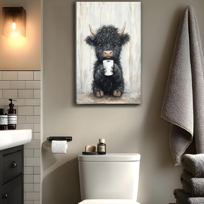Vache tenant un papier hygiénique amusant, art mural, 16 x 20