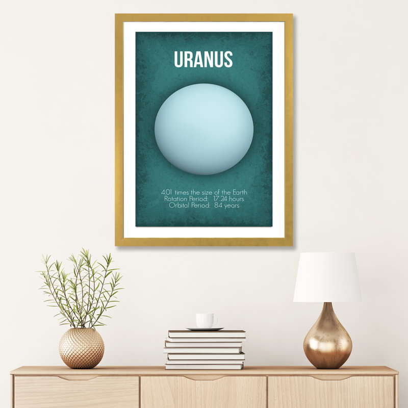 Décoration murale pour enfants Uranus, H 24 po x l 16 po x P 1 po, Papier encadré doré