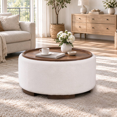 Pouf de rangement rond de 76 cm avec couvercle rabattable, compartiment de rangement dissimulé, tabouret d'appoint pour salon