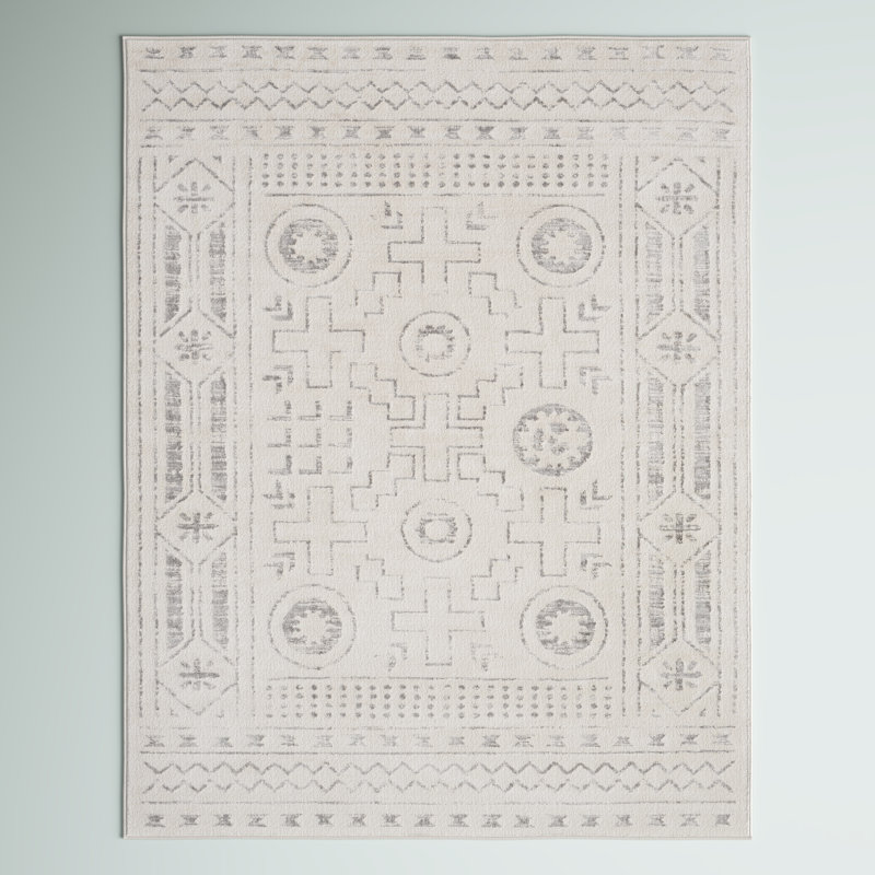 Tapis oriental blanc / gris Herrod, Rectangle 5 pi 3 po x 7 pi 1 po