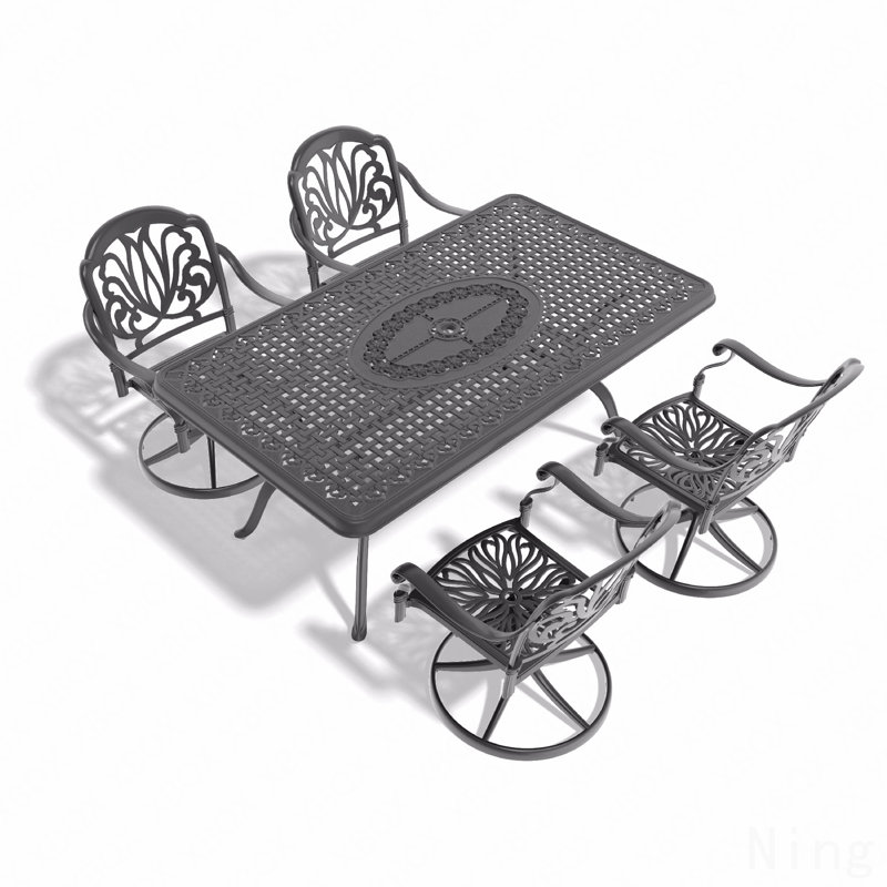 5-Piece All-Weather Cast Aluminum Dining Set, Include 4 Swivel Chairs And Rectangular Table With Black Frame, 4