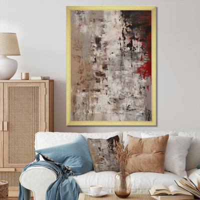 Fading Passion Abstract In Retro Beige And Red I - Abstract Painting Wall Art