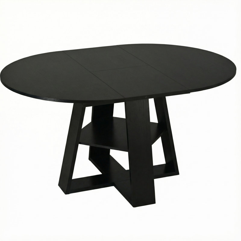 Table de salle à manger extensible ronde à ovale avec tablette de rangement, 43,3 po à 59 po, Black