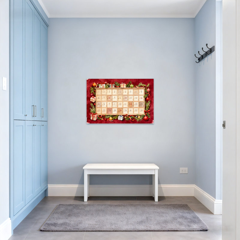 Calendrier de Noël avec boîtes et décorations en bois, H 16 po x l 24 po