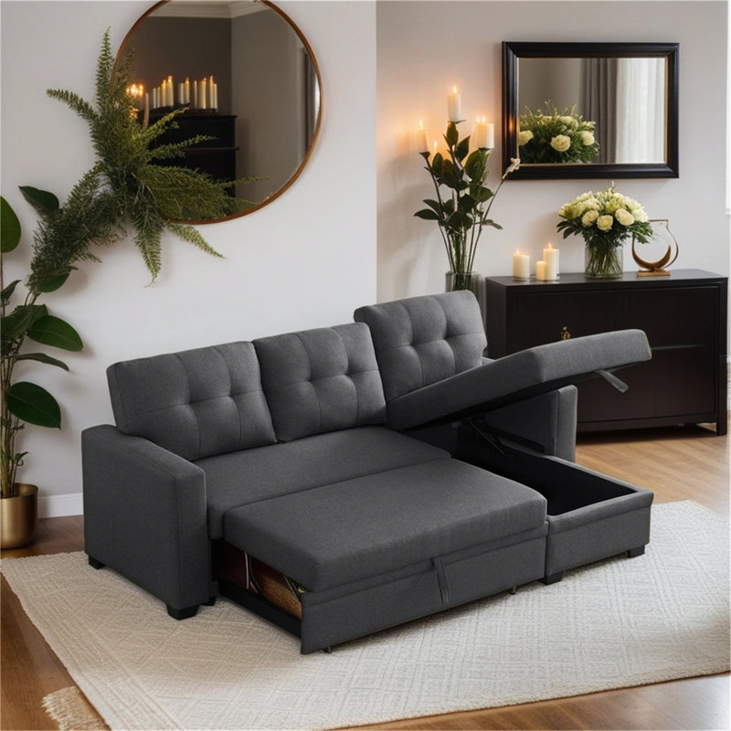 Jimmison Upholstered L-Shaped Sectional Right Hand Facing, Dark Gray Linen