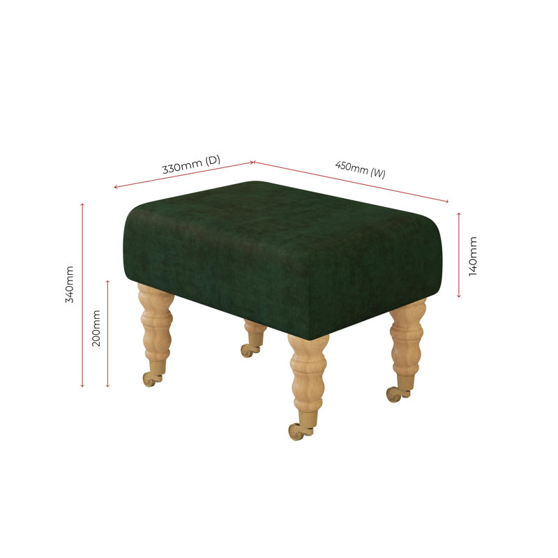 Autryville Wood Caster Leg - Fabric, Natural, Velvet, Hunter Dark Green