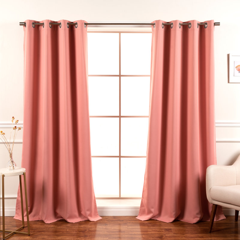 Schaeffer Solid Blackout Thermal Grommet Curtain Panels, 52" W x 108" L, Coral