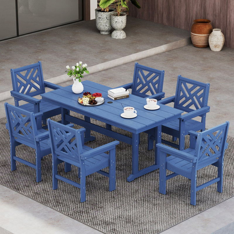 Outdoor Patio All Weather HDPE Dining Set Outdoor Patio All Weather Poly Dining Set Rectangular Table Poly Outdoor Chair 6-Person