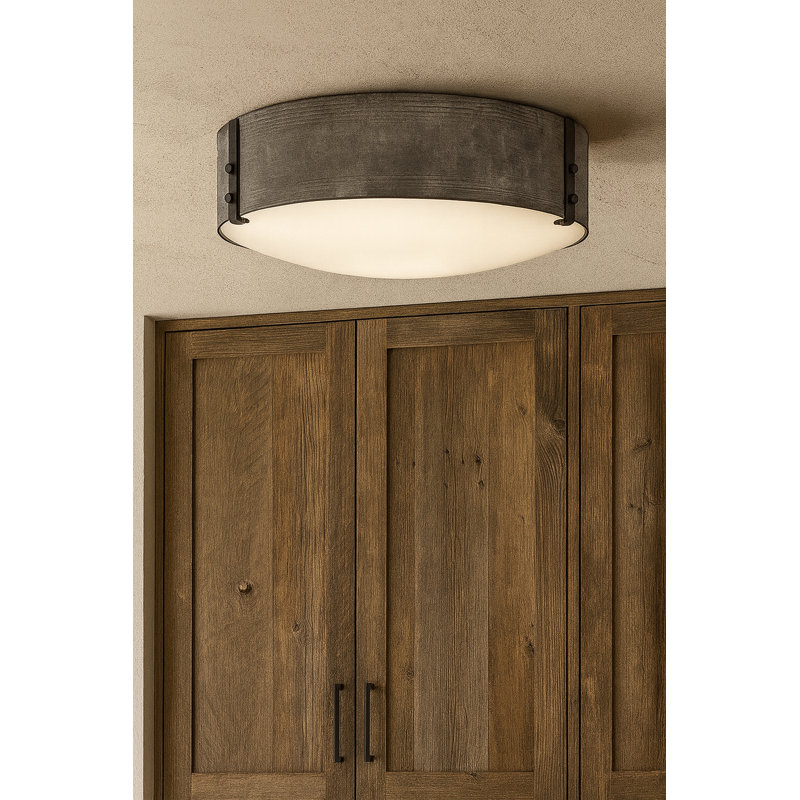 Sawyer 3-Light Outdoor Flush Mount, 4.75" H x 15" W x 15" D, Aged Zinc