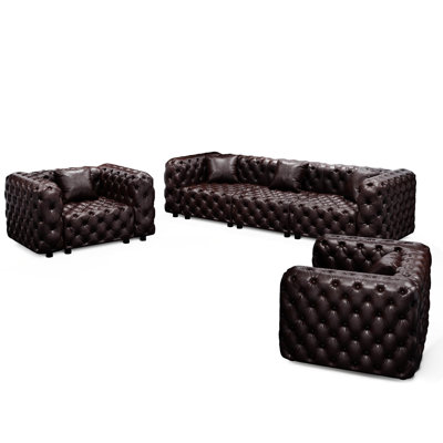 Ensemble de canapé moderne, canapé modulaire rembourré en similicuir 5 places avec conception touffetée à la main pure, 5 coussins, combinaison multiple pour le salon, brun foncé