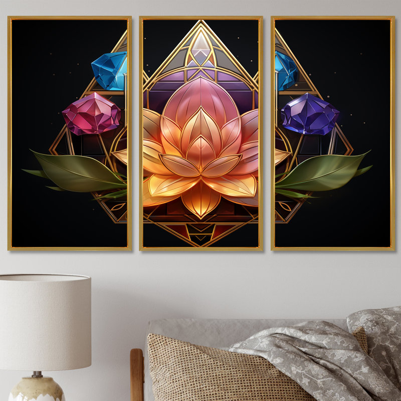 Irlande - ensemble d'impression d'art mural Lotus, Cadre flottant doré, H 40 po x l 60 po x P 1 po