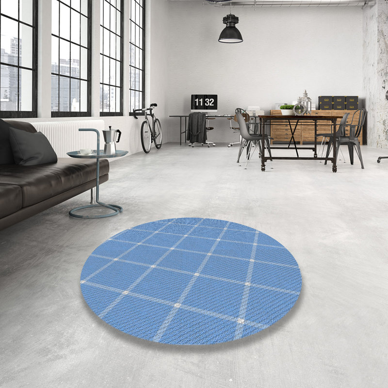 Tapis bleu tissé à la machine, Rond 7 pi