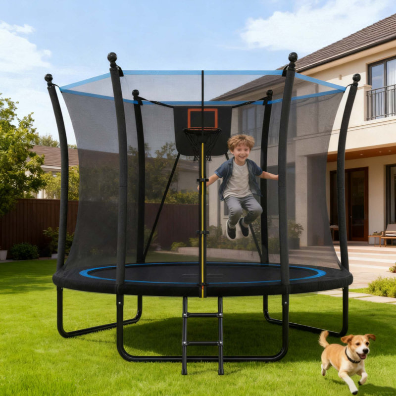 Trampoline avec filet d'enclos et échelle, trampoline d'extérieur pour enfants et tout-petits, trampoline récréatif dans la cour arrière